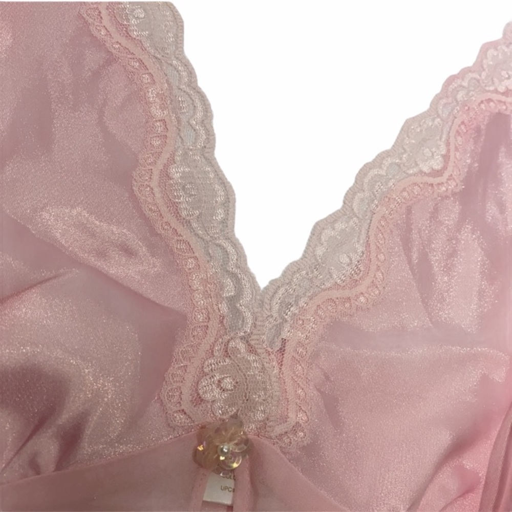 Sexy Silk Babydoll Nighty Romantic Sequins Embroidered Pink 80s 90s Y2K Lingerie - Picture 15 of 16